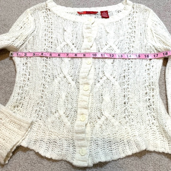 Roxy Cream Cardigan Lightweight Knit Crochet Sweater Beach Women Size Medium - Picture 4 of 5